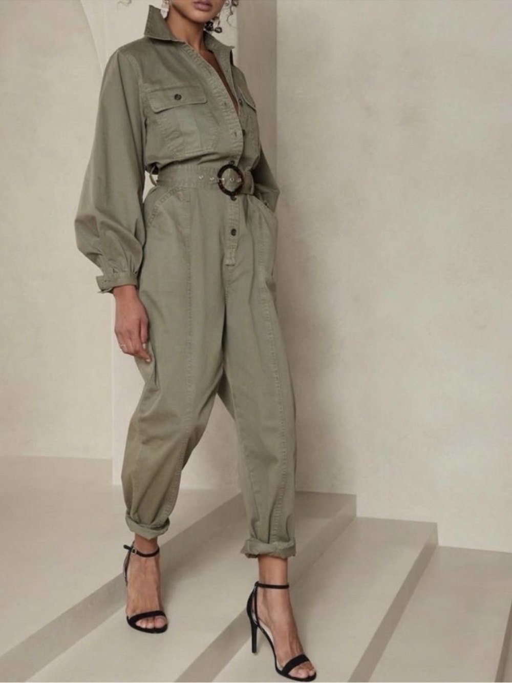 Banana Republic Olive Utility Jumpsuit with Belt